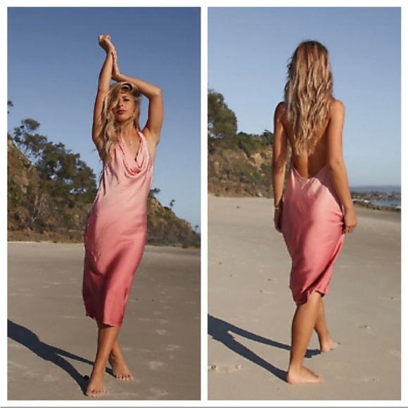 Young Fabulous & Broke Rebel Ombre Pink Satin Halter Midi Dress | Size Small EUC - Picture 1 of 12